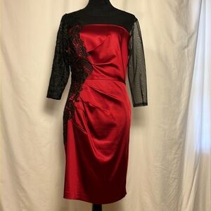 Jax satin pencil dress with lace 10